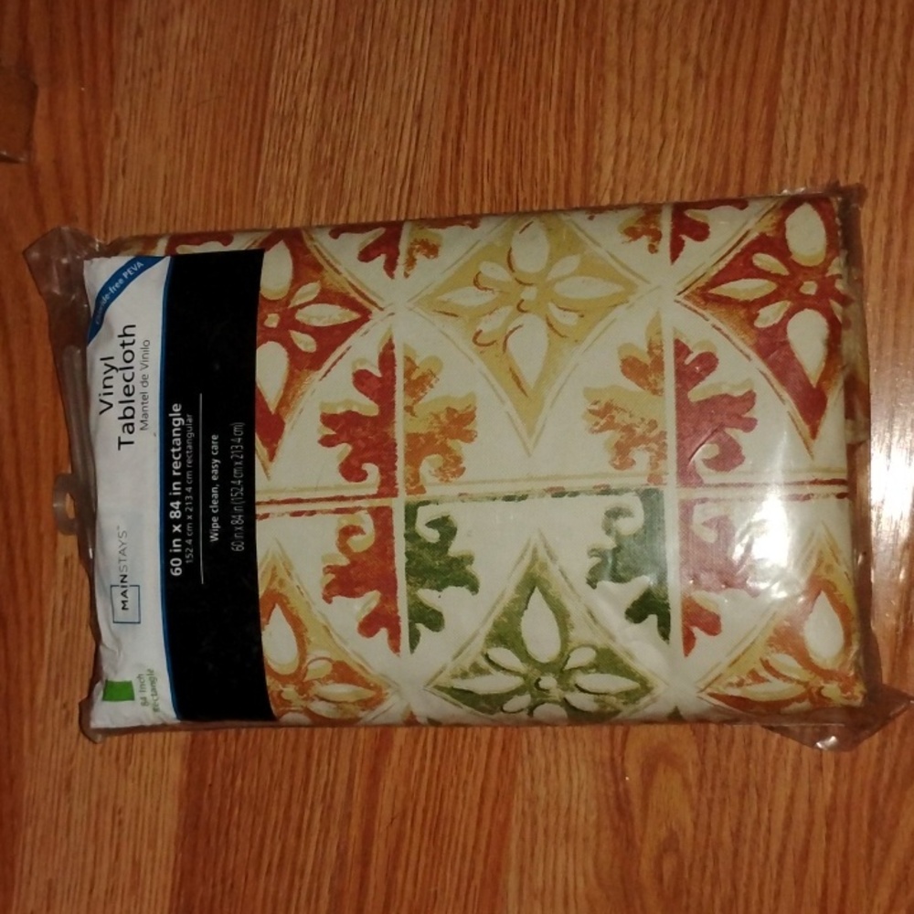 Mainstays Vinyl Tablecloth with Red Green Yellow Design